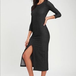 NWT Lulus Grey Striped Midi Dress